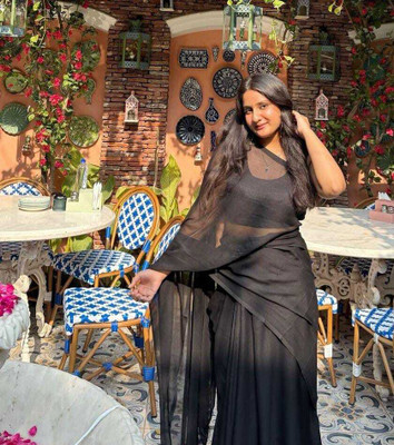 Anand Sarees Solid/Plain Daily Wear Chiffon, Georgette Saree(Black)