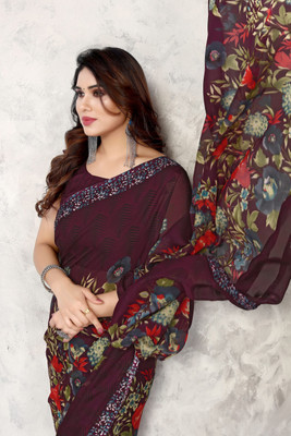 YASHIKA Printed, Digital Print Daily Wear Georgette Saree(Purple)