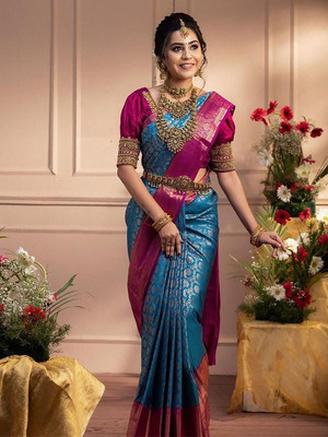 ANOUK Woven Daily Wear Silk Blend Saree(Magenta)
