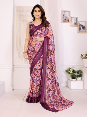 Divastri Digital Print, Floral Print Daily Wear Georgette, Satin Saree(Multicolor)
