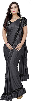 Sakifashion Embellished Bollywood Chanderi Saree(Grey)