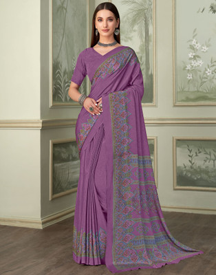 Samah Paisley, Printed Daily Wear Crepe, Silk Blend Saree(Purple)