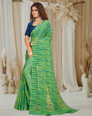 Jayu Striped Daily Wear Georgette Saree(Green)
