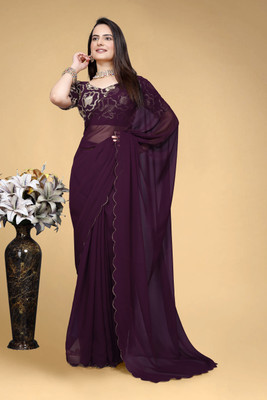 saanvi Solid/Plain, Self Design Bollywood Georgette Saree(Maroon)