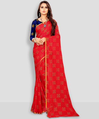 RHEY Printed Bollywood Chiffon Saree(Red)