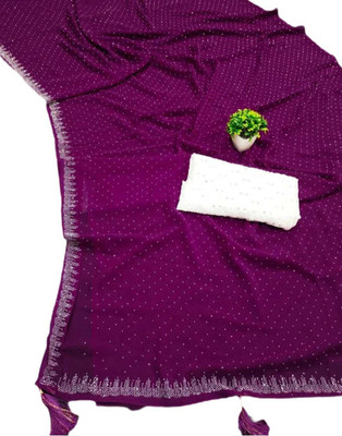 MAHADEV Self Design, Solid/Plain, Embroidered Daily Wear Georgette Saree(Purple)