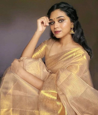 Cipto Woven Kanjivaram Tissue Saree(Gold)