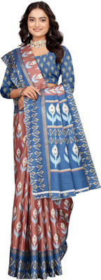HouseOfCommon Printed Kanjivaram Pure Cotton, Cotton Silk Saree(Maroon, Blue)