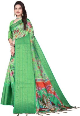 FABRIVO Printed Bhagalpuri Jute Silk Saree(Light Green)