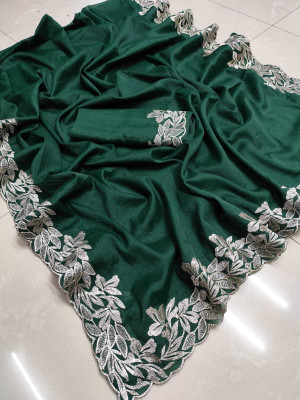 Sareez House Embroidered Bollywood Georgette Saree(Dark Green)