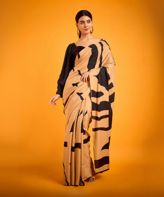Divastri Printed Daily Wear Satin Saree(Beige, Black)