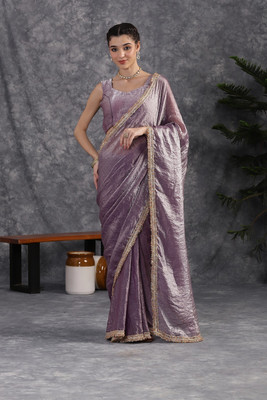 GEN Z TRENDS Embellished, Solid/Plain Bollywood Tissue Saree(Purple)