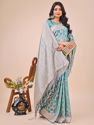 Tasrika Self Design Kanjivaram Cotton Linen Saree(Blue)