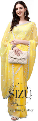 SIZU Embroidered Lucknow Chikankari Georgette Saree(Yellow)