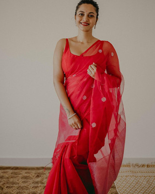 CRAFTIZETEX Embellished, Self Design Banarasi Jacquard Saree(Red)