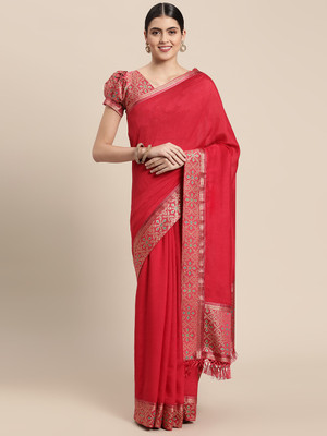 RekhaManiyar Printed Banarasi Silk Blend Saree(Pink)