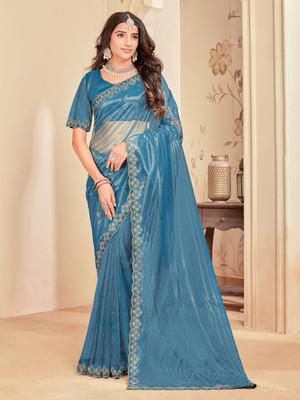 Sariya Embellished Bollywood Net Saree(Light Blue)