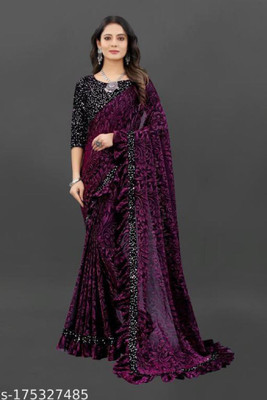 DCTEXFAB Self Design Bollywood Lycra Blend Saree(Purple)