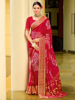 ANOUK Printed Daily Wear Georgette Saree(Red)