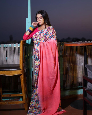 Moda Rapido Geometric Print Bollywood Georgette Saree(Pink)