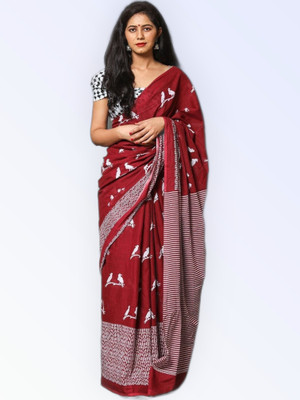 baratheon Self Design Bollywood Cotton Blend Saree(Maroon)