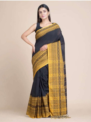 ADbutiq Woven Tant Pure Cotton Saree(Black)