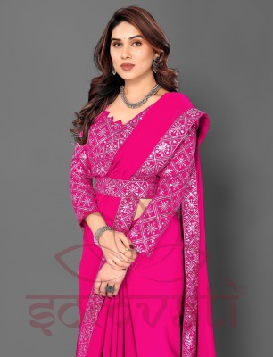 SOMVATI Embellished Bollywood Chiffon Saree(Pink)