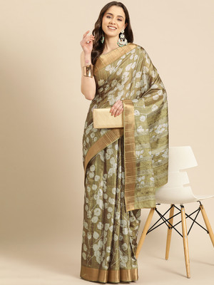 SILK ZONE Floral Print Banarasi Art Silk Saree(Light Green)
