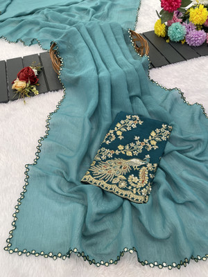 K 5 FASHION Embroidered Bollywood Tissue Saree(Light Blue)