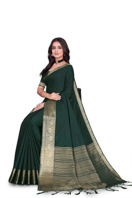 Aarunika MNT Solid/Plain Bollywood Pure Silk Saree(Dark Green)