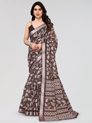 Moda Rapido Printed Bollywood Linen Saree(Brown)