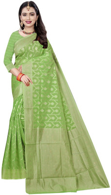 siddharth textiles Self Design Banarasi Cotton Silk Saree(Light Green)