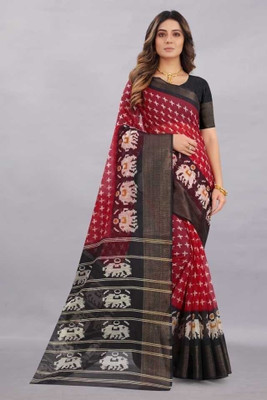 Saadhvi Digital Print Chanderi Cotton Blend Saree(Black)