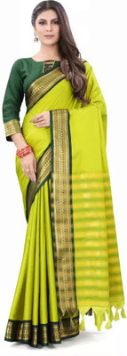 Anp Store Woven Paithani Jacquard Saree(Light Green)