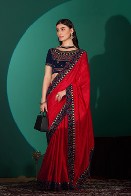 NERTA BOUTIQUE Solid/Plain Banarasi Silk Blend, Art Silk Saree(Red)