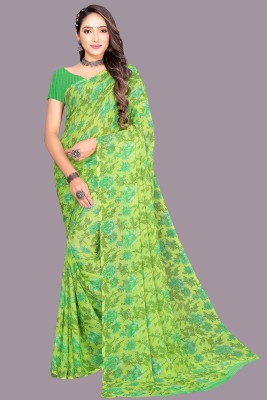 Aishwarya Floral Print, Printed Daily Wear Chiffon Saree(Light Green)