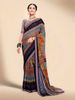 ANOUK Printed Daily Wear Georgette Saree(Grey)