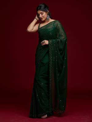 Divastri Embellished Bollywood Georgette Saree(Green)
