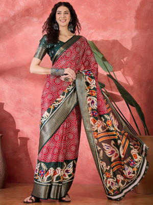 Divastri Printed Kalamkari Silk Blend Saree(Red)