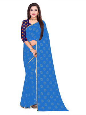 RHEY Printed Bollywood Chiffon Saree(Light Blue)