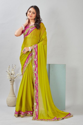 misti fashion hub Embroidered, Self Design Bollywood Chiffon Saree(Green)