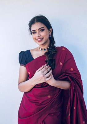 GATISHVAM TEXTILE Solid/Plain Kanjivaram Art Silk Saree(Maroon)