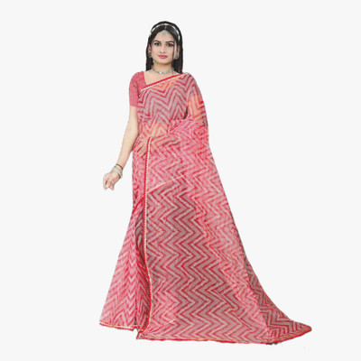 SANTOSHEE Striped Bollywood Georgette Saree(Red)