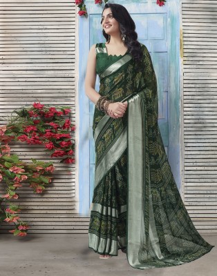 Samah Woven, Geometric Print, Printed Bollywood Chiffon Saree(Dark Green, Multicolor)