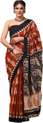 TanabanaDivine Paisley, Printed, Temple Border Daily Wear Pure Cotton Saree(Brown)