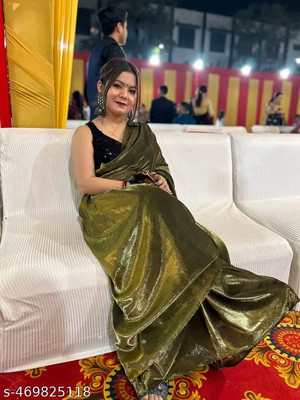 Vragi Solid/Plain Bollywood Lycra Saree(Gold)