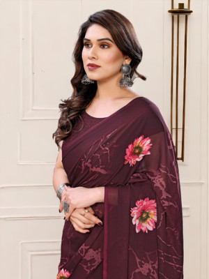 NIRMOHIFASHION Floral Print Bollywood Georgette Saree(Magenta)