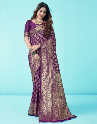 Divastri Woven, Self Design, Embellished Banarasi Art Silk Saree(Purple, Gold)