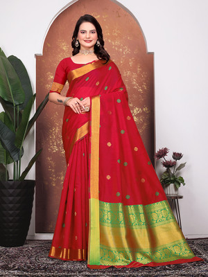 maayro Embellished Banarasi Silk Blend Saree(Red)
