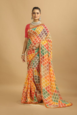 Damru trendz Digital Print Leheria Georgette Saree(Purple)